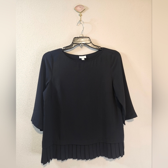 J. Jill‎ Black Relaxed Fit Pleated Hem 3/4 Sleeve Blouse Size Medium Brand New! - Picture 2 of 7
